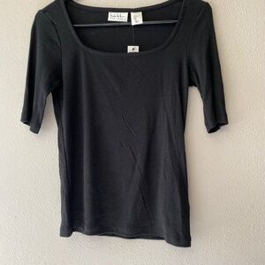 Nicole Miller Black Quarter Sleeve Wide Collar Pima Cotton Blend Top Small NWT